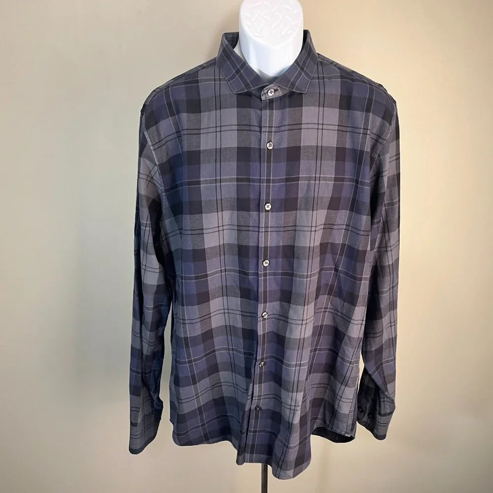 Bonobos Men's blue and green plaid Slim Fit long sleeve shirts XLT XLL Tall XL